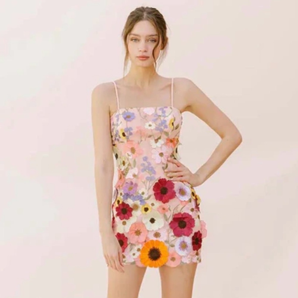 Storia Pink Floral Embroidered Mini Dress - Picture 3 of 12